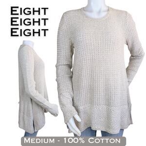 Eight Eight Eight Tunic Sweater Medium Beige Cotton Marled Mixed Knit Clean Girl